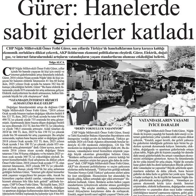 CHP Niğde Milletvekili Ömer Fethi Gurer: Hanelerde Giderler Artıyor, Hayvancılık Tehlike Altında, Turizm ve İklim Değişikliği Konusunda Uyarılarda Bulundu