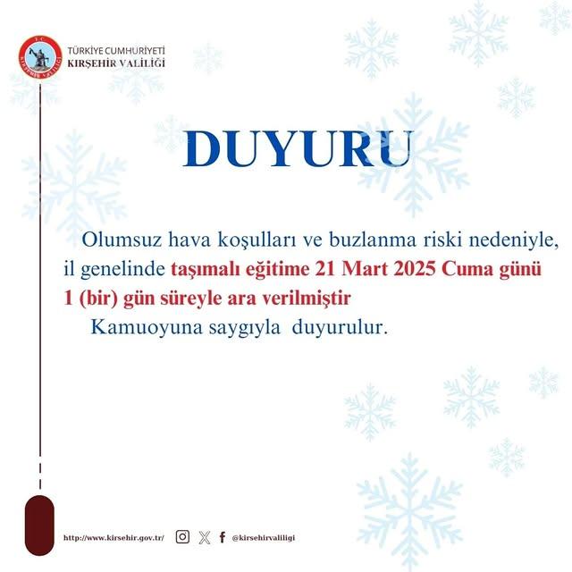 Kırşehir'de Taşımalı Eğitim 21 Mart'ta Durduruldu