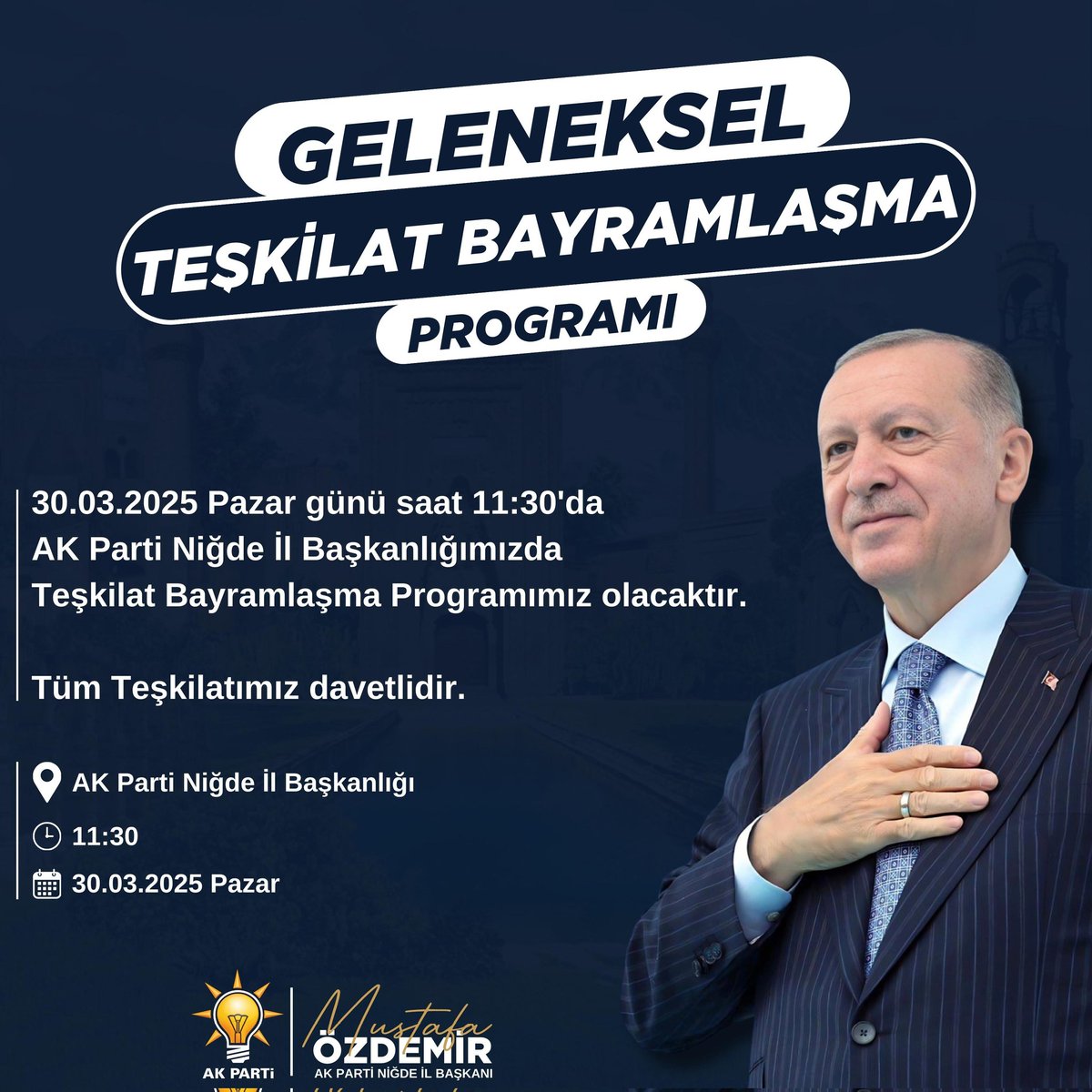 AK Parti Niğde'de Teşkilat Bayramlaşma Programı Düzenleniyor