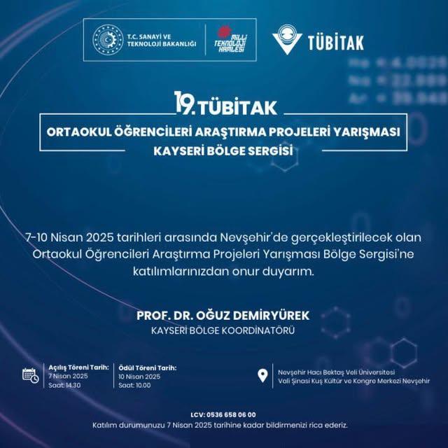 Nevşehir'de TÜBİTAK Ortaokul Öğrencileri Araştırma Projeleri Yarışması Bölge Sergisi Başlıyor