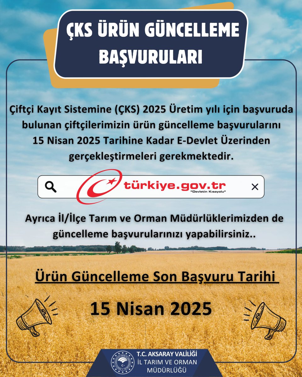 Çiftçilerden 2025 ÇKS Başvurularında Ürün Güncelleme Sınırı