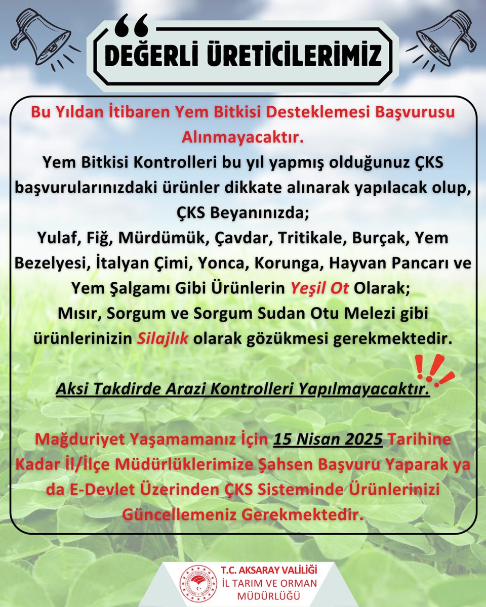 Aksaray'da Yem Bitkisi Desteklemesi Bu Yıldan İtibaren Durduruldu