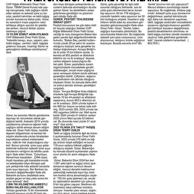 Niğde'de Tarım Politikaları ve Halk Sağlığı Endişeleri Artıyor