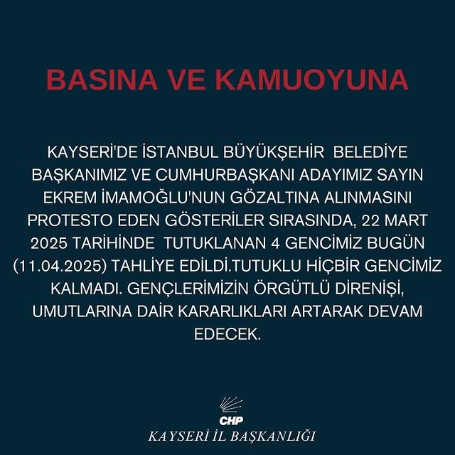 Kayseri'de İmamoğlu Protestoları Sonrası Gençler Serbest Birişti