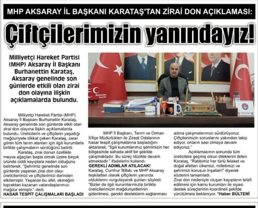 Aksaray MHP’li İl Başkanı Çiftçi Desteğini Vurguladı