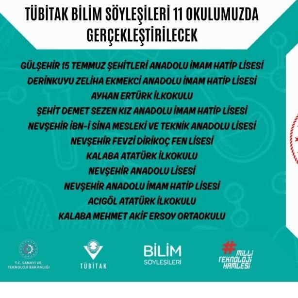 Nevşehir’de TÜBİTAK Bilim Söyleşileri Okul-Kurum ve Konuşmacı Eşleştirmeleri Açıklandı