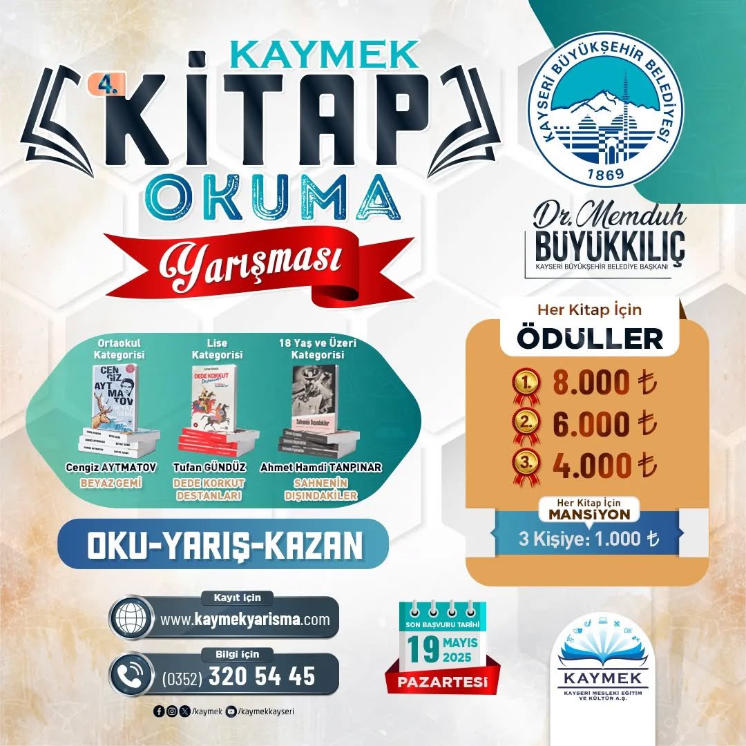 Kayseri'de Kitap Okuma Yarışması Başladı: Ortaokul, Lise ve Yetişkin Kategorilerinde Ödüller