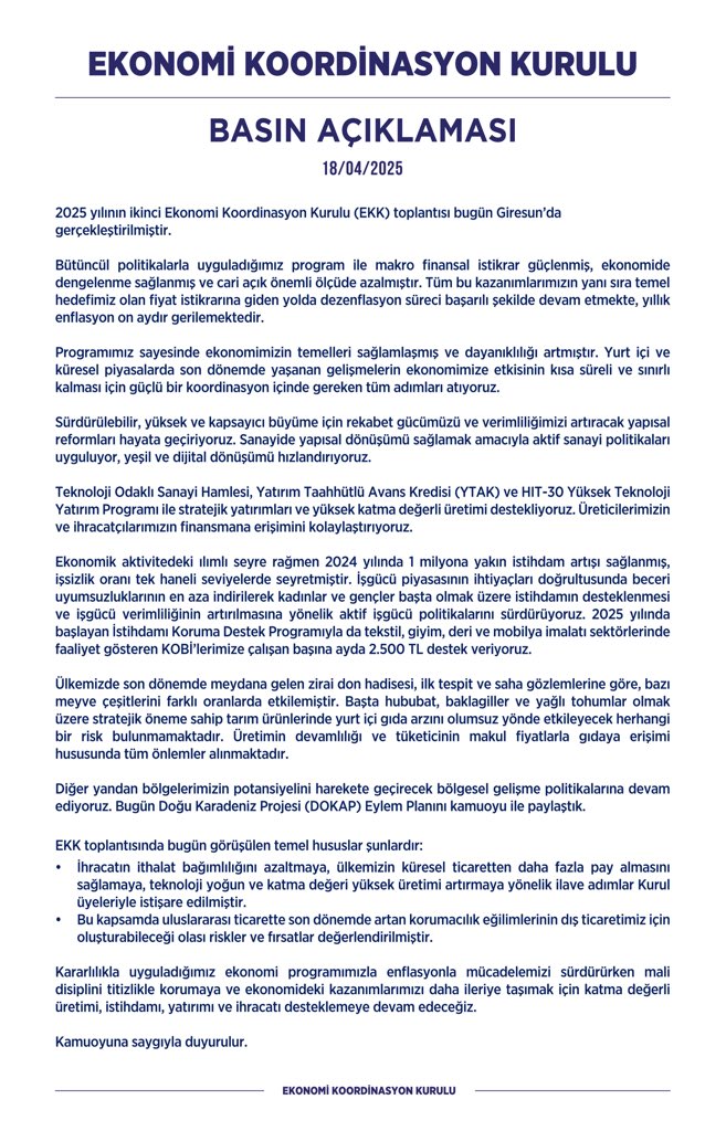 Türkiye Cumhurbaşkanı Yardımcısı Yılmaz Giresun'da Ekonomi Koordinasyon Kurulu Toplantısı Düzenledi