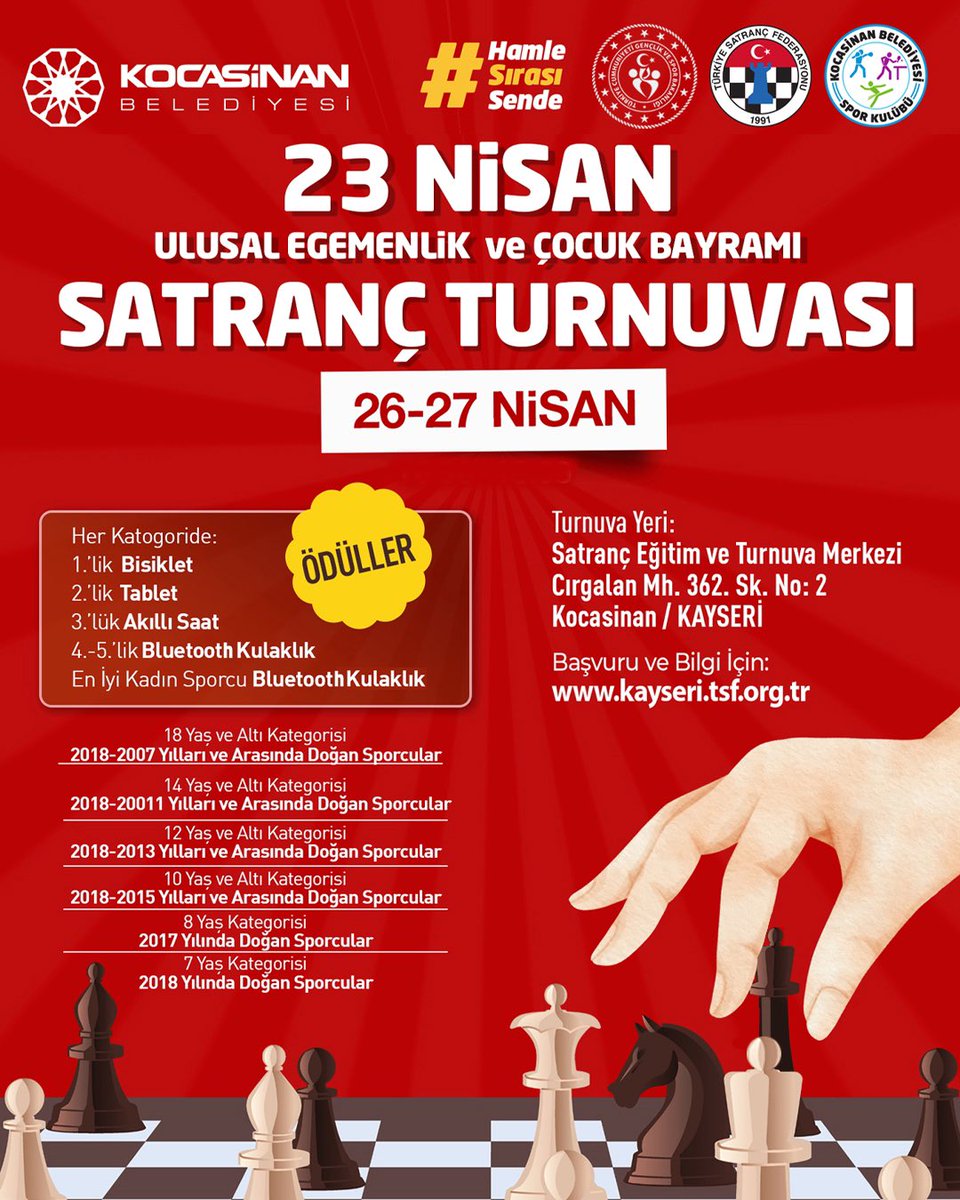 Kocasinan’da Ulusal Egemenlik ve Çocuk Bayramı Satranç Turnuvası