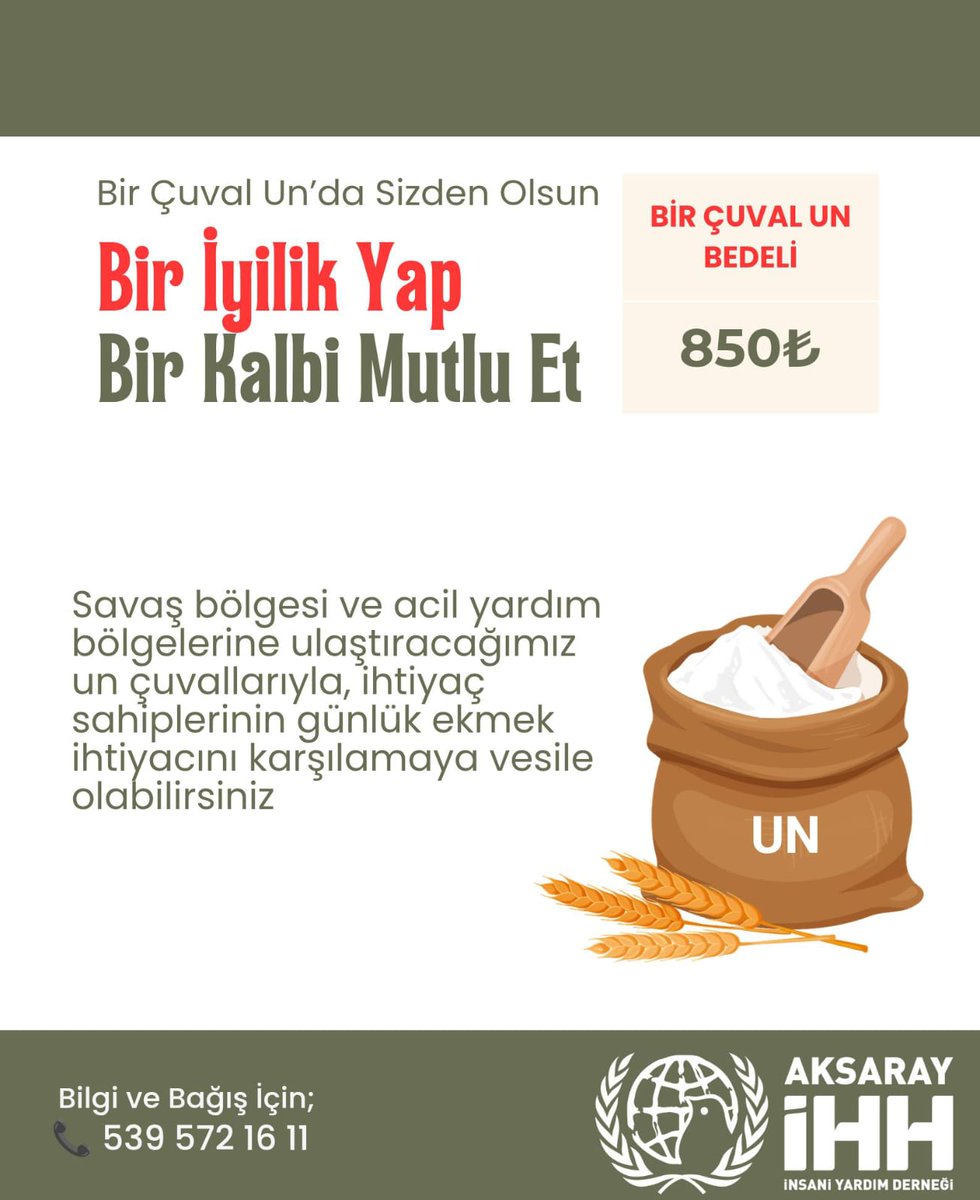 Aksaray İHH, Savaş Mağdurlarına ve Acil Yardım Bölgelerine Un Yardımı Topluyor