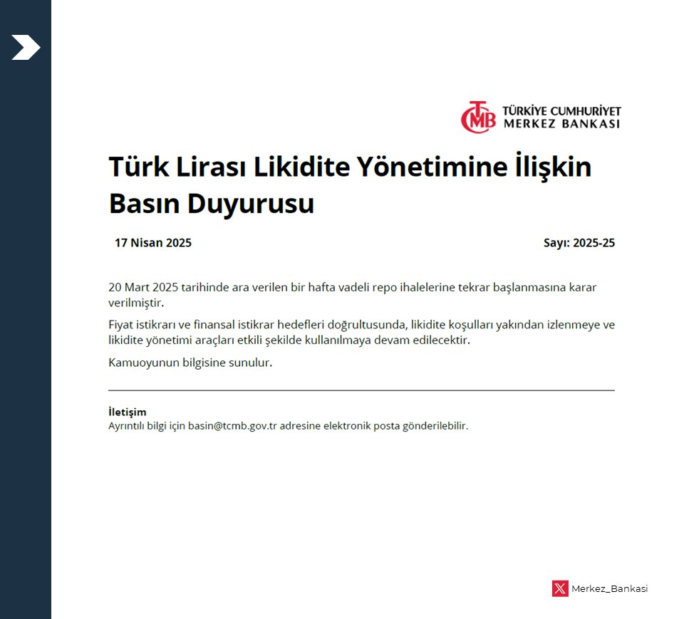 Türkiye Cumhuriyeti Merkez Bankası, Türk Lirası Likidite Yönetimi إجراءات Alacak