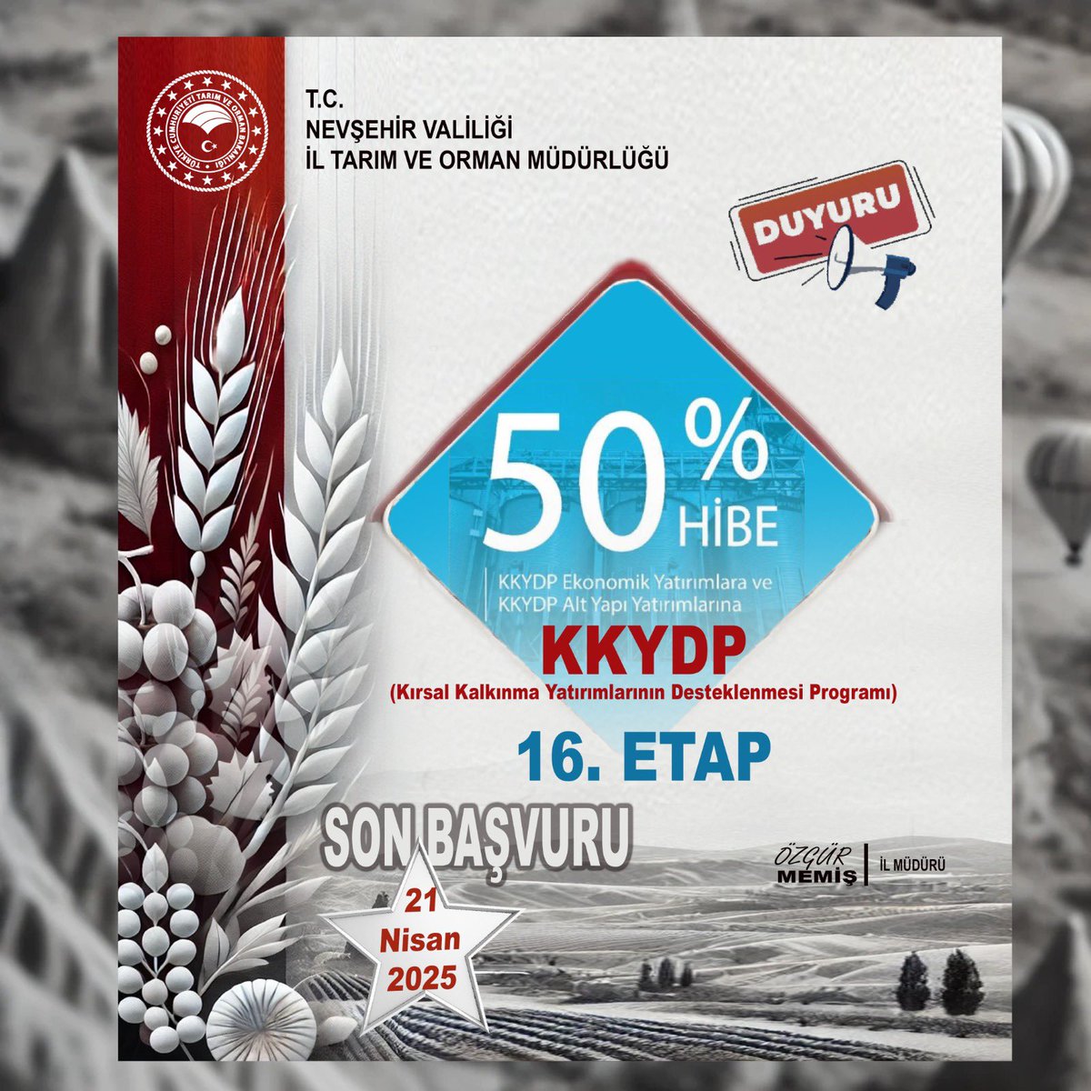 Nevşehir'de Kırsal Kalkınma Yatırımları İçin Son Başvuru Tarihi Belirlendi