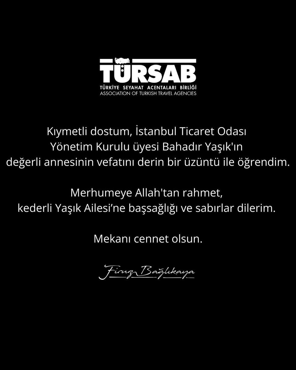İstanbul Ticaret Odası Üyesi Bahadır Yaşık’ın Annesinin Vefatı
