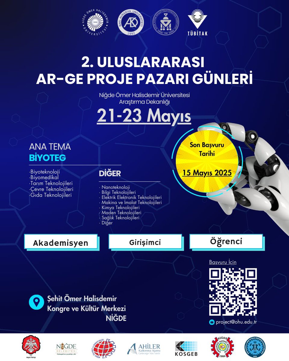 Niğde Ömer Halisdemir Üniversitesi Uluslararası Ar-Ge Proje Pazarı Düzenleyecek
