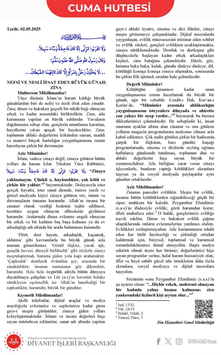 Diyanet İşleri Başkanlığı'nın Cuma Hutbesi Takdir Topladı