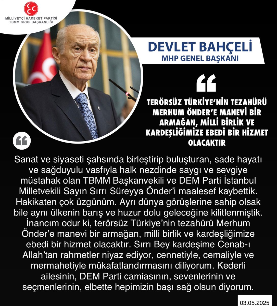 MHP Lideri Bahçeli, Merhum Önder'e Vefat Sonrası Açıklama Yaptı