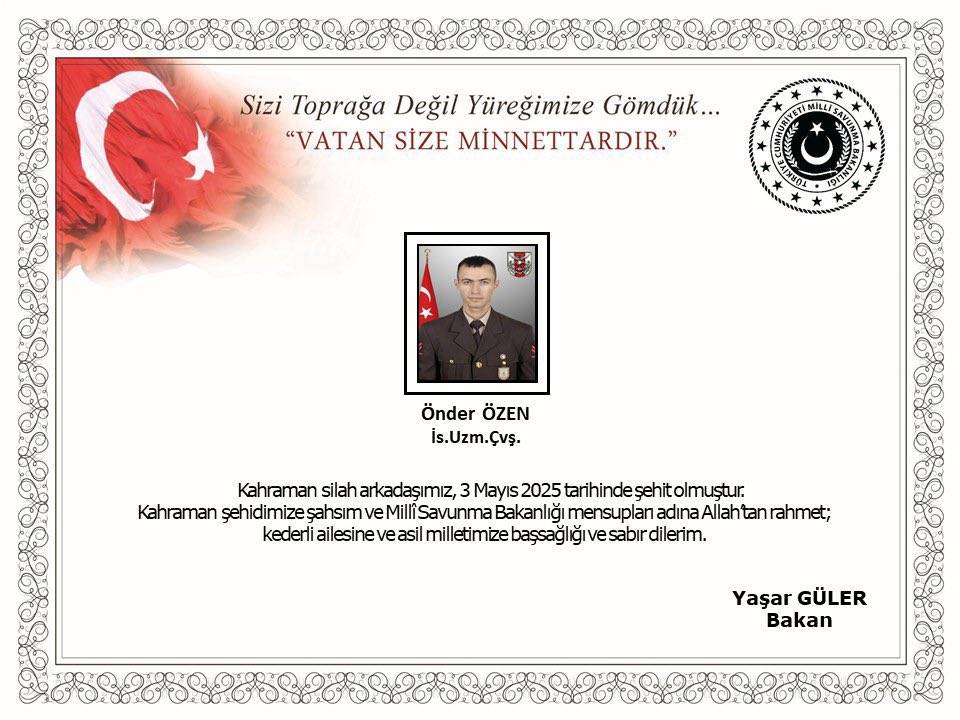 Pençe Operasyonu'nda Uzman Çavuş Özen Şehit Oldu