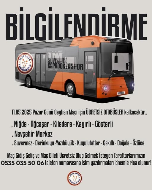 Nevşehirspor Taraftarları İçin Ceyhan Maçı Öncesi Ücretsiz Ulaşım İmkanı