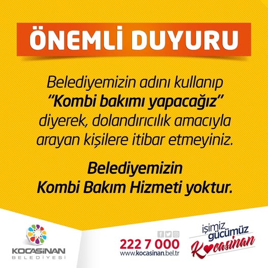 Kocasinan Belediyesi Uyarısı: Kombi Bakımı Bahanesiyle Dolandırıcılar Aktif
