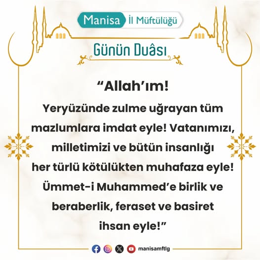 Manisa İl Müftülüğünden Günlük Dua Mesajı