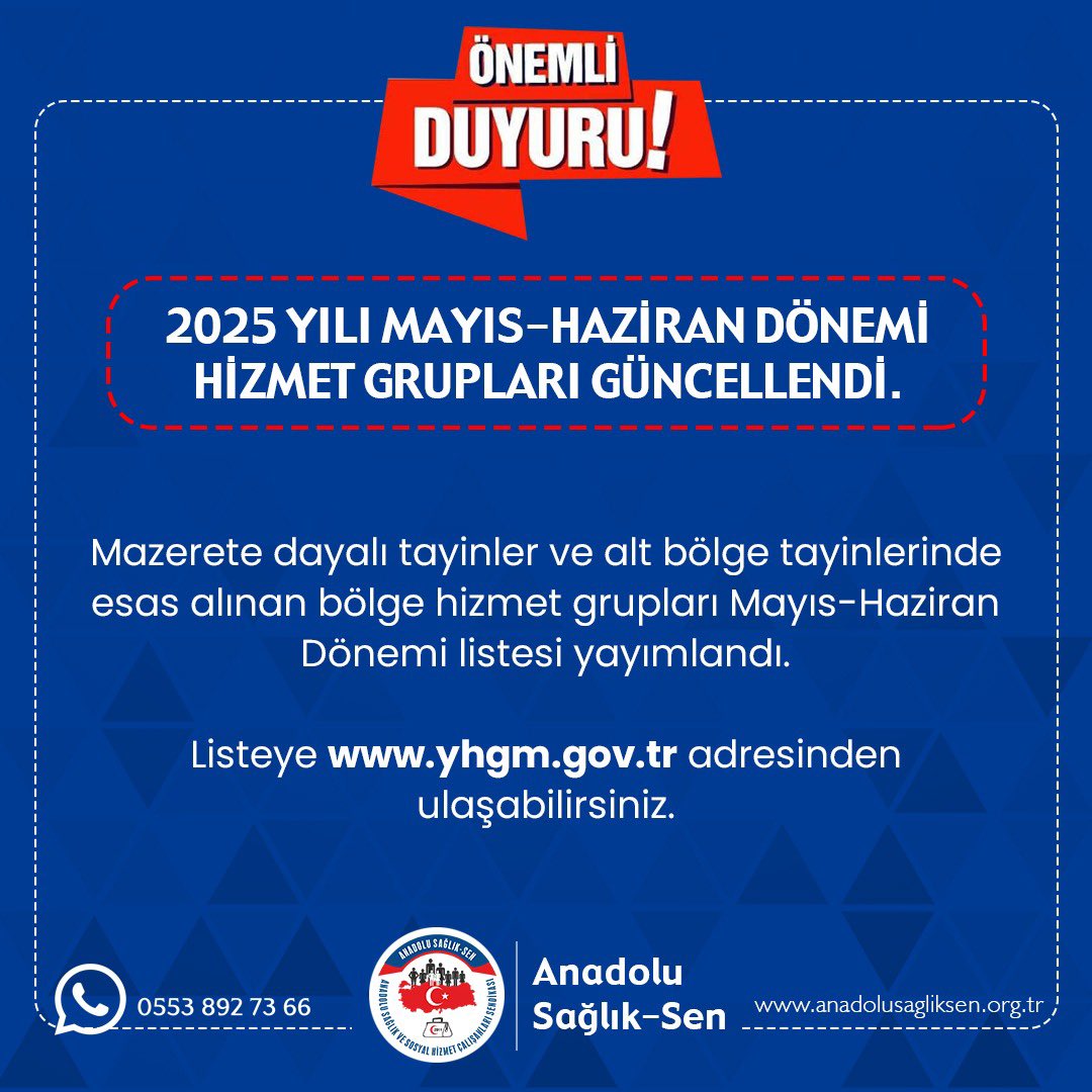 Sağlık Bakanlığı, 2025 Mayıs-Haziran Dönemi Bölge Hizmet Gruplarını Açıkladı