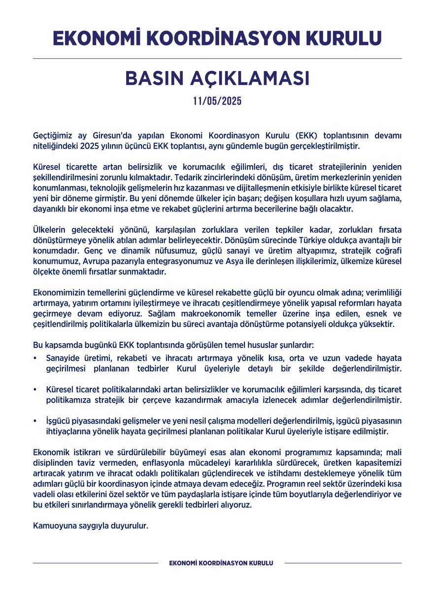 Ekonomi Koordinasyon Kurulu, Sanayi Politikalarını Gözden Geçirdi