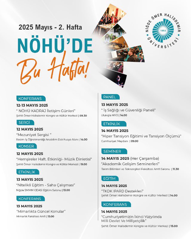 Niğde Ömer Halisdemir Üniversitesi Bu Hafta Çok Sayıda Etkinliğe Ev Sahibi Olacak