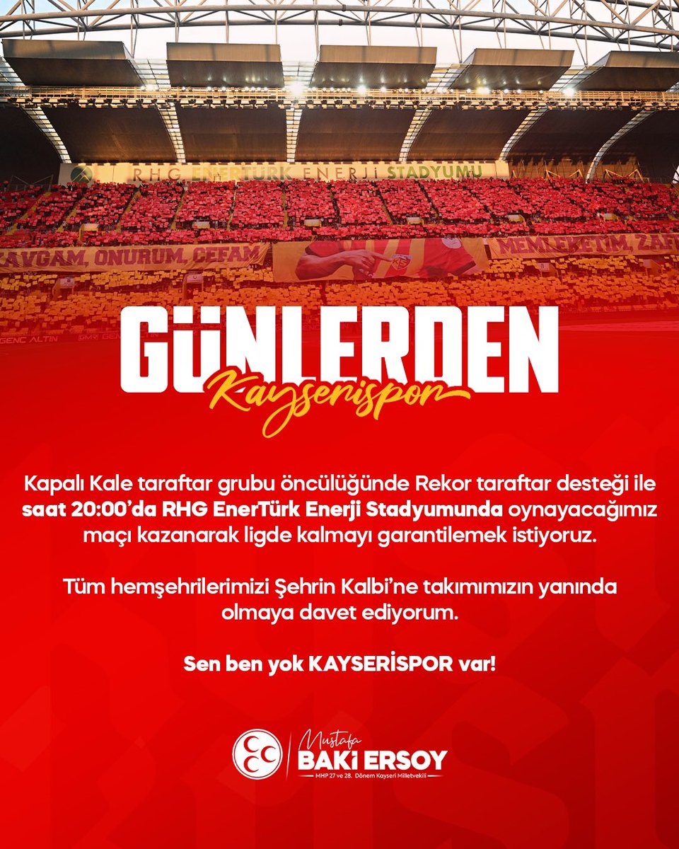 MHP Kayseri Milletvekili Ersoy, Ligde Kalma Mücadelesi Veren Takıma Destek Çağrısı Yaptı