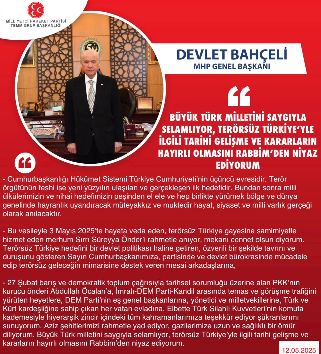 MHP Lideri Bahçeli, Terörsüz Türkiye Vurgusu Yaptı