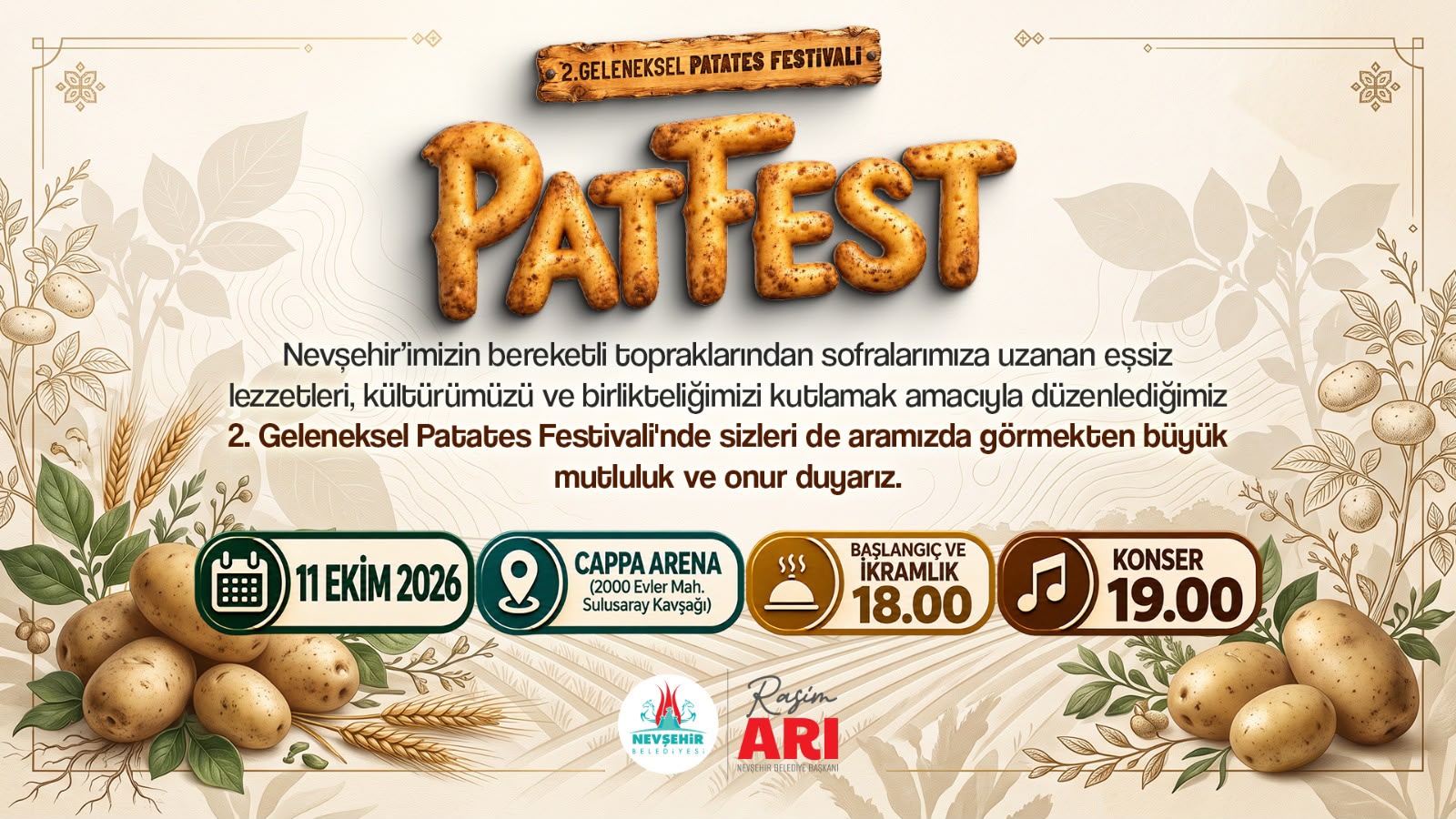Nevşehir’de 2. Geleneksel Patates Festivali Düzenlenecek